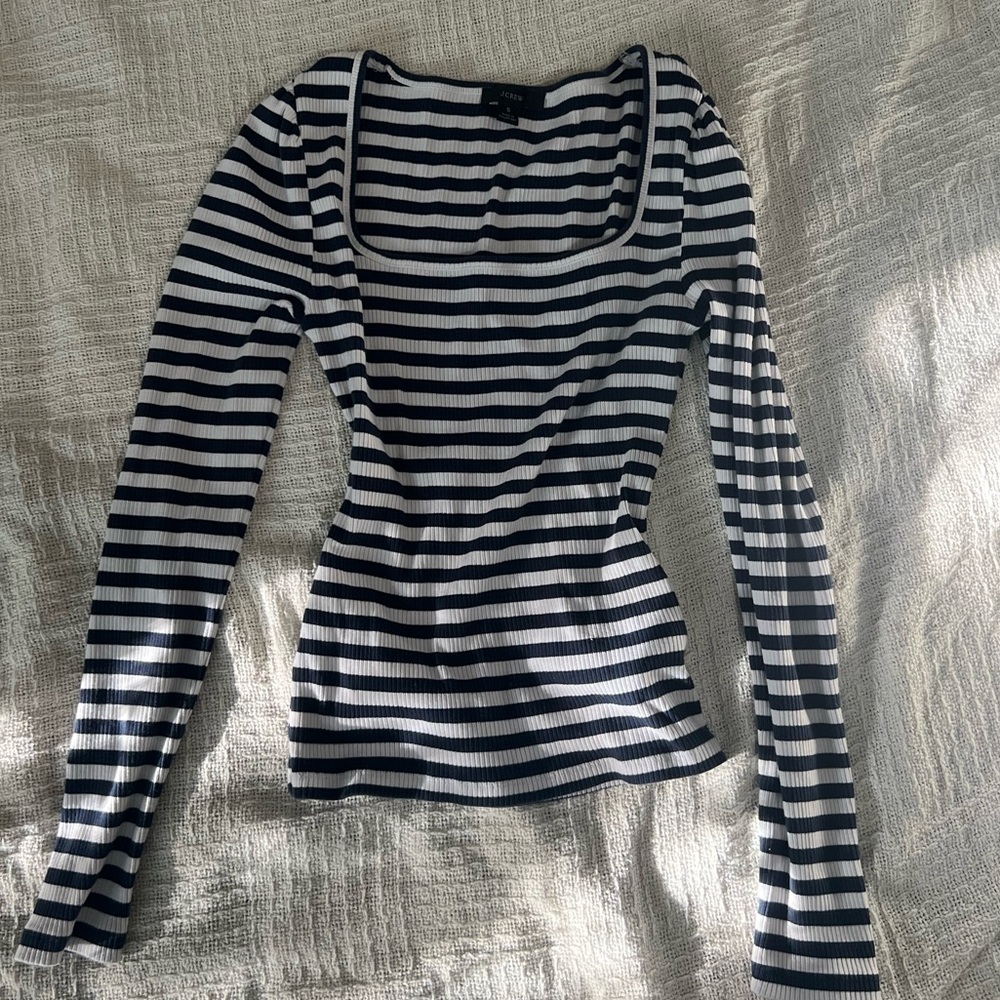 JCREW - Striped Black and White square neck Top